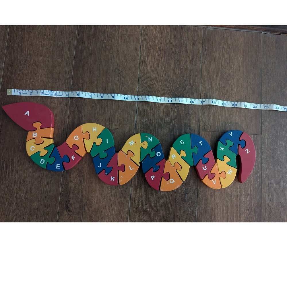 Wooden Alphabet Snake Puzzle Multicolor ABC Learning Educational Toy Kids 23in - Picture 2 of 4